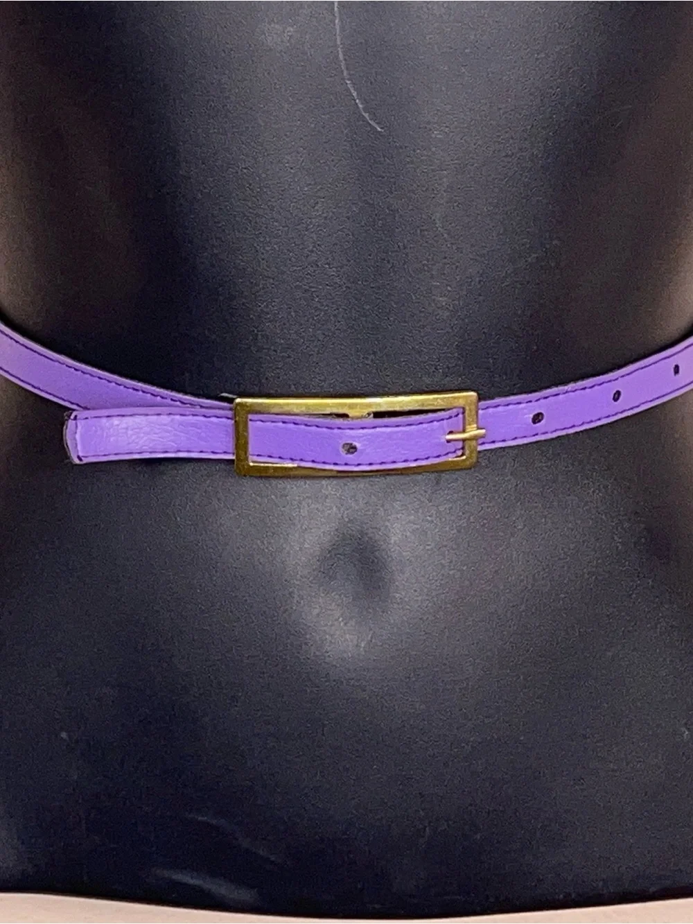 Vintage 70s Era Purple Faux Leather 28 Inch Length Belt Slim Style Retro
